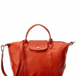 women Longchamp Le Pliage Cuir Medium Leather Short Handle Tote