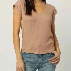 Dear John Denim women Uri Thermal V-Neck Top Wild Mushroom in Brown