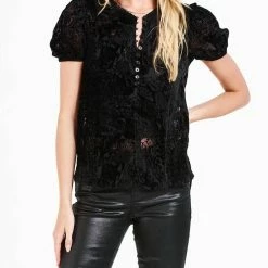 Dear John Denim women Verona Spotted Jade Puff Sleeve Top in Black