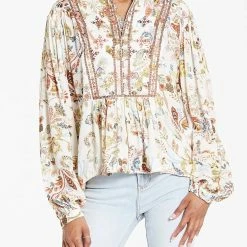 Dear John Denim women Olive Lace Detail Cream Paisley Shirt in Multi