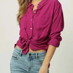 Dear John Denim women Arianna Front Tie Shirt in Magenta Haze