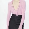 Victoria Beckham women Fluid Melange Frill Detail Cardigan in Pink