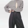 Victoria Beckham women Cashmere Front Slit Polo Neck Jumper in Grey Melange