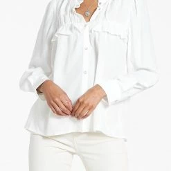 Dear John Denim women Alya Ruffle Detail Snap Button Blouse in White