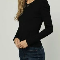 Dear John Denim women Mae Long Sleeve Crew Neck Top in Black
