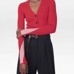 Victoria Beckham women Fitted Rib Cardigan in Red/Pink