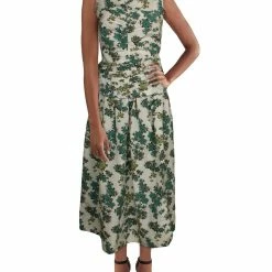 Victoria Beckham Womens Printed Ruched Maxi Dress