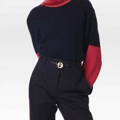 Victoria Beckham women Contrast Detail Polo Neck Jumper in Navy/Red