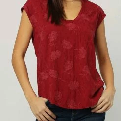 Dear John Denim women Yanis Frayed Top in Red Dahlia